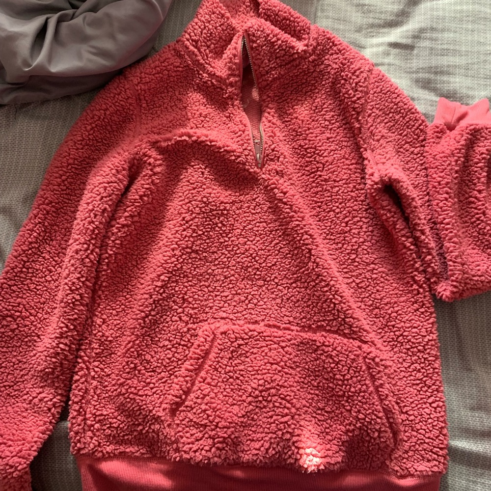 * Hot pink Sherpa hoodie quarter zip